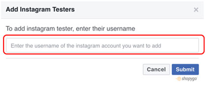 adding instagram tester account_shopygo