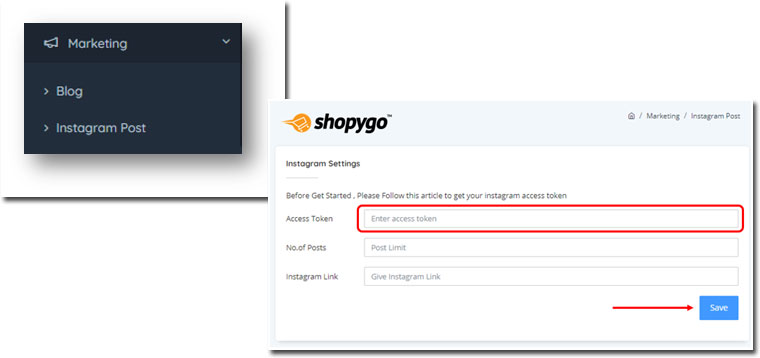 shopygo allows to show insta feeds on your online website