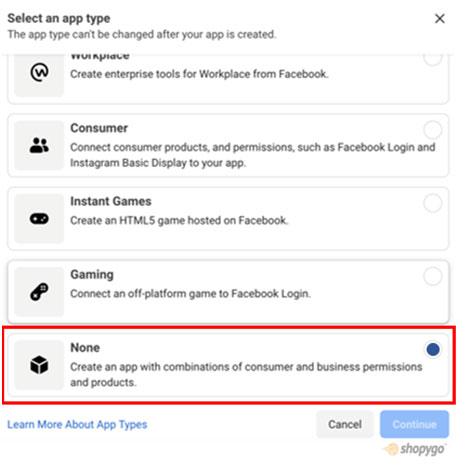 selection of app type_facebook_shopygo