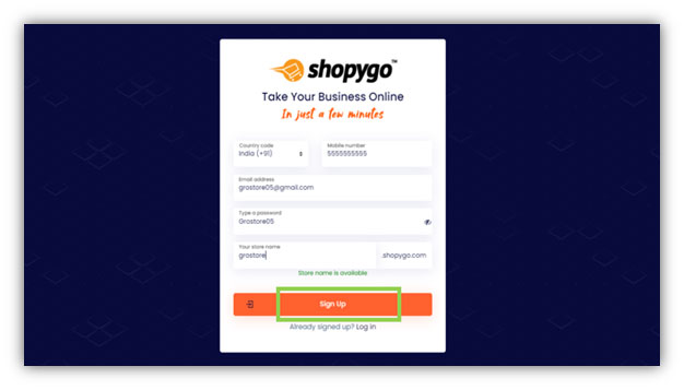Signing up with Shopygo ecommerce solution