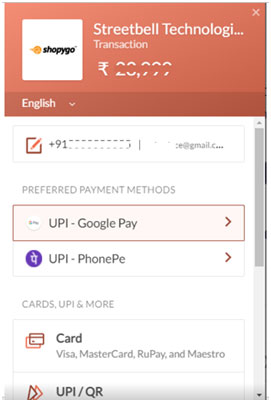 Shopygo ecommerce payment mode selection
