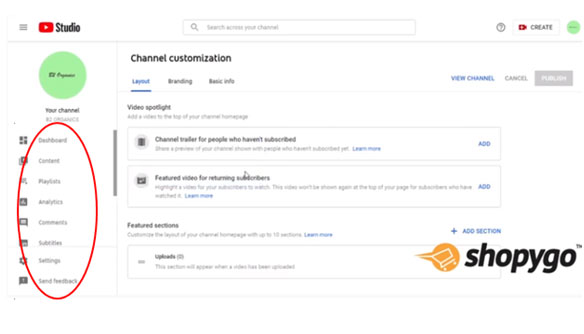 Youtube channel data customization for online stores