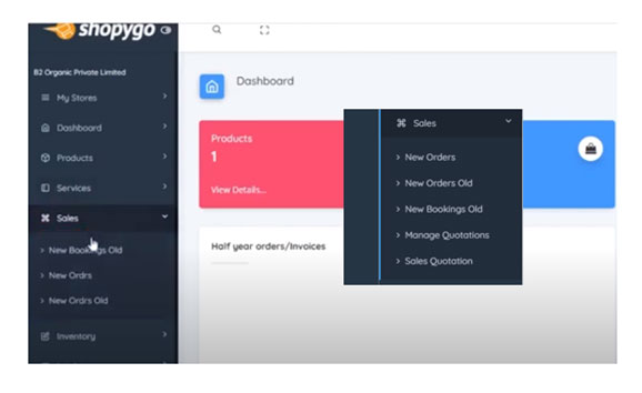 View and manage sales orders for products and services: Shopygo features