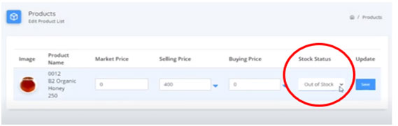 Update your stock status through dashboard with Shopygo